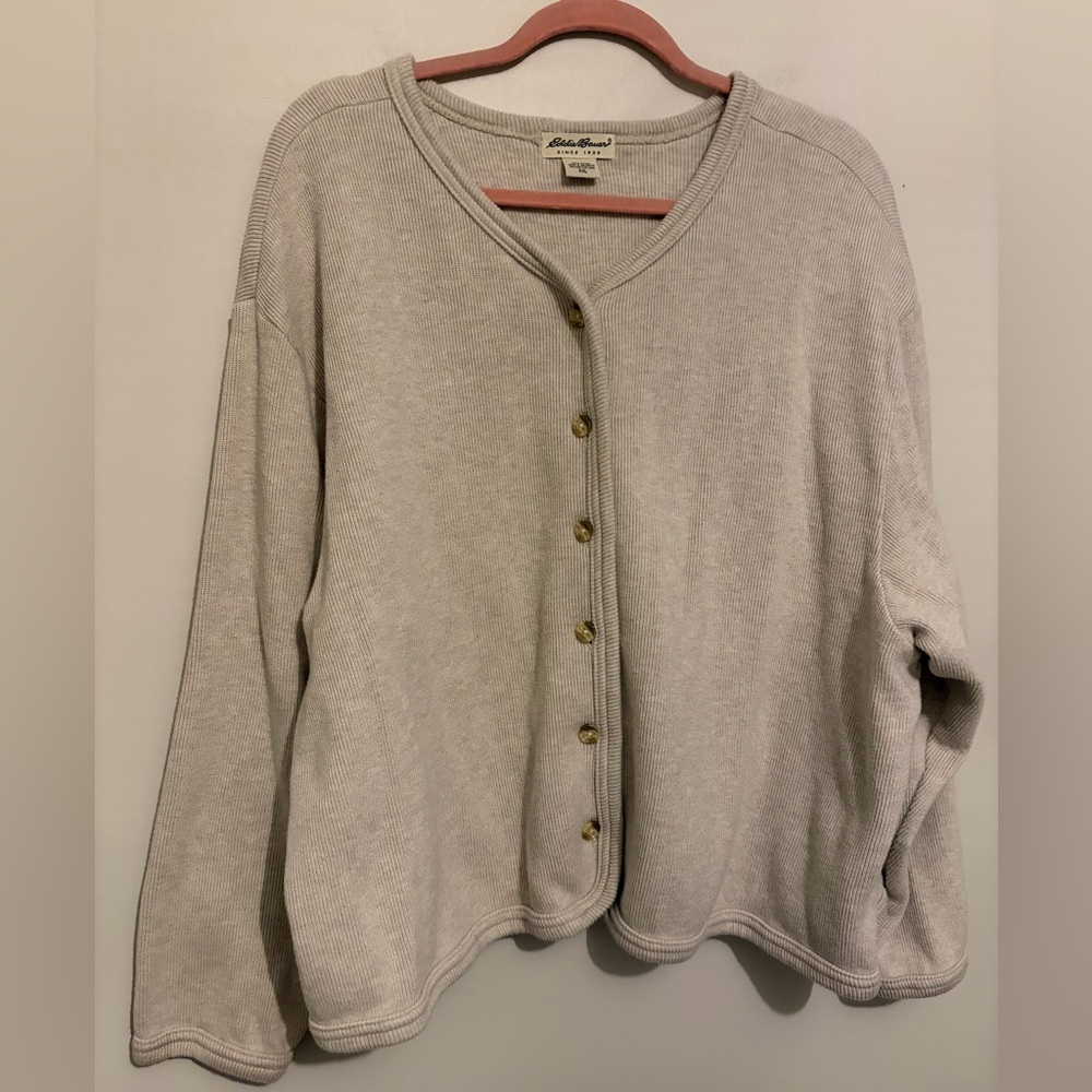Eddie Bauer Soft Neutral Coastal Grandma 100% Cotton Beige Oatmeal Top xxl